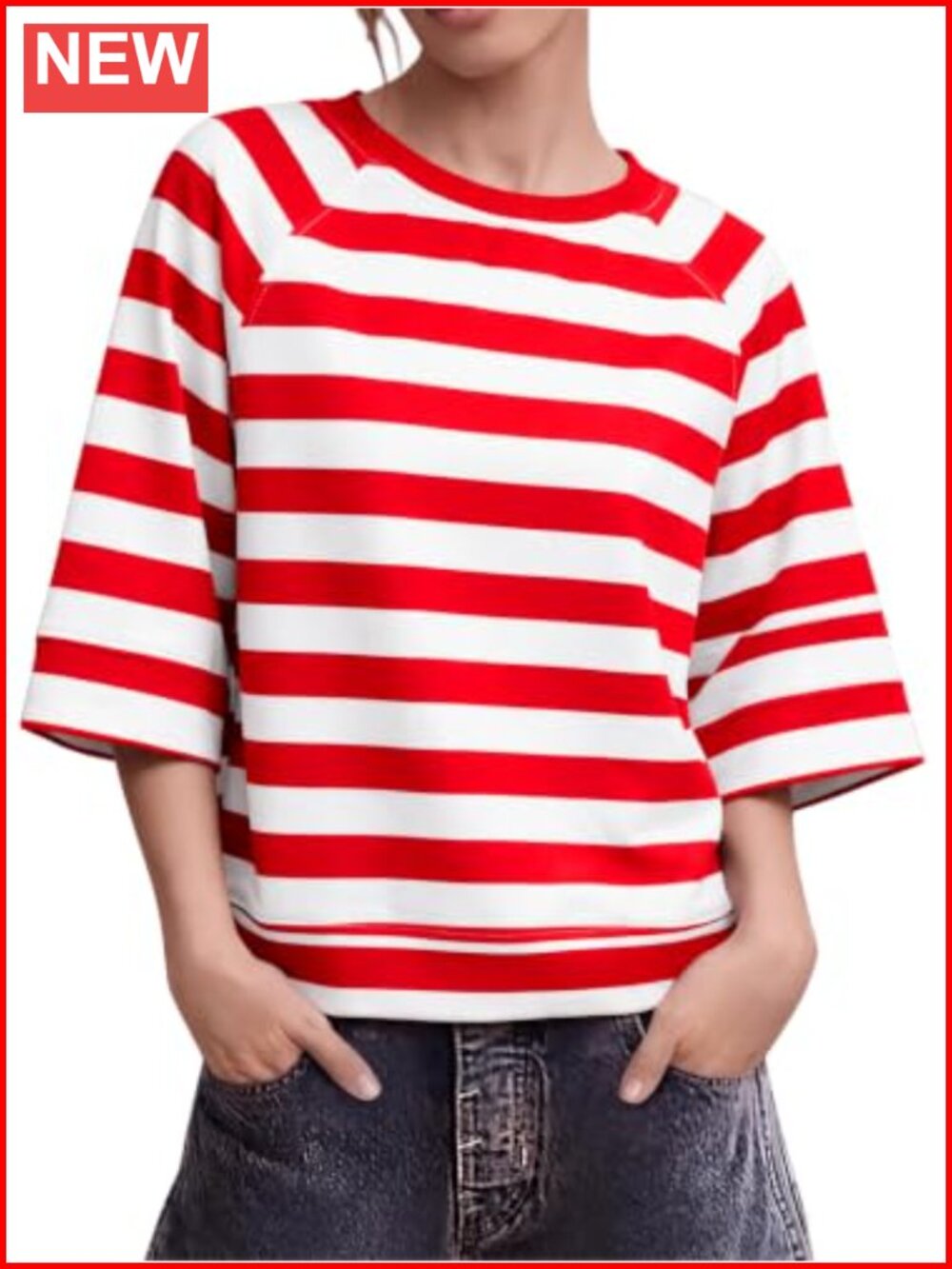 Oversized Half Sleeve Striped Boxy T-Shirt Casual Crew Neck Tee